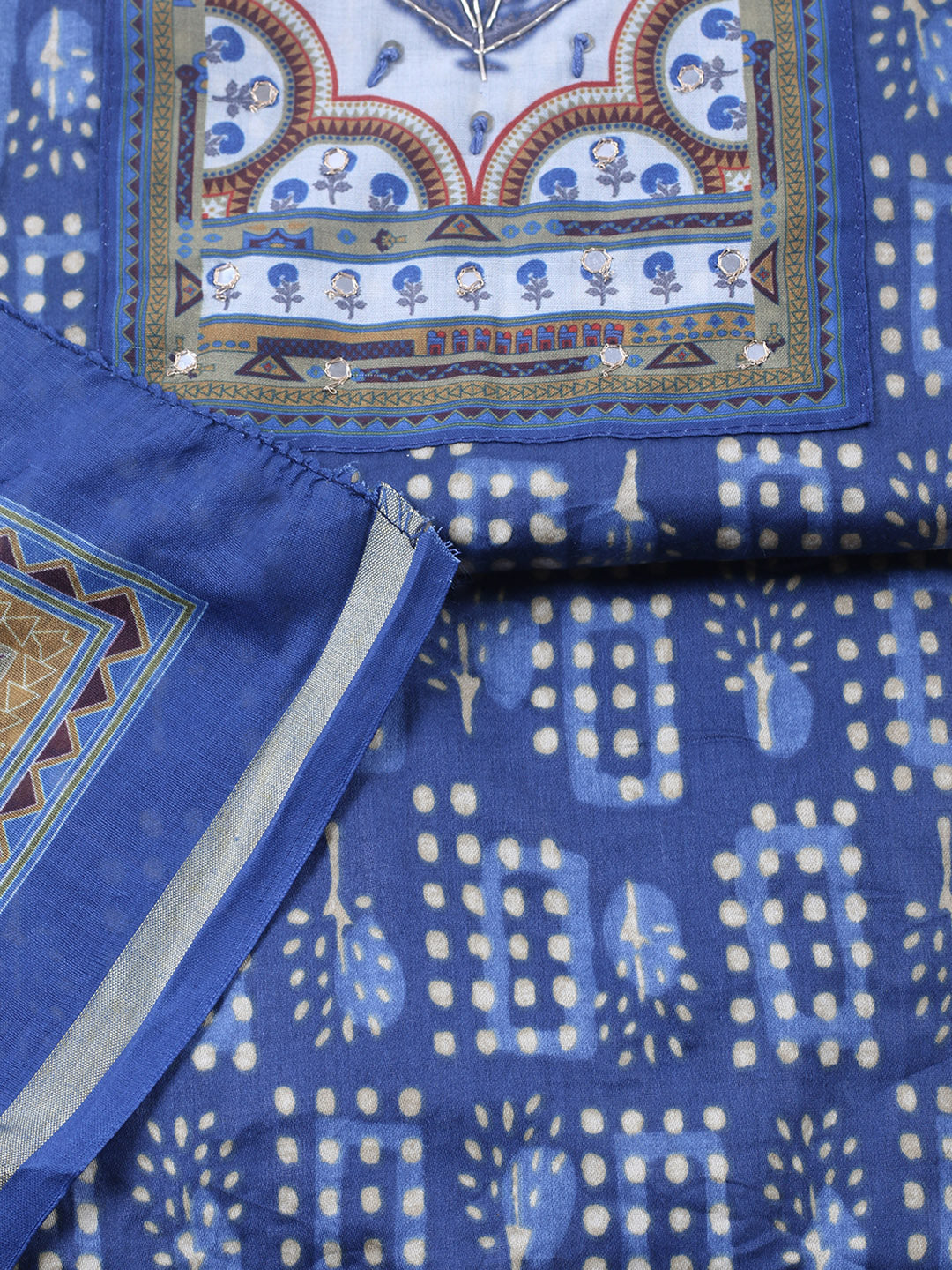 Embroidered Cotton Blend Unstitched Suit With Pant &amp; Dupatta