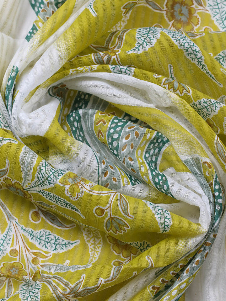 Printed Cotton Blend Unstitched Suit With Pant &amp; Dupatta