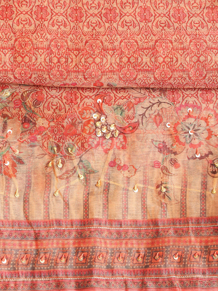 Printed Booti Chanderi Unstitched Suit With Dupatta
