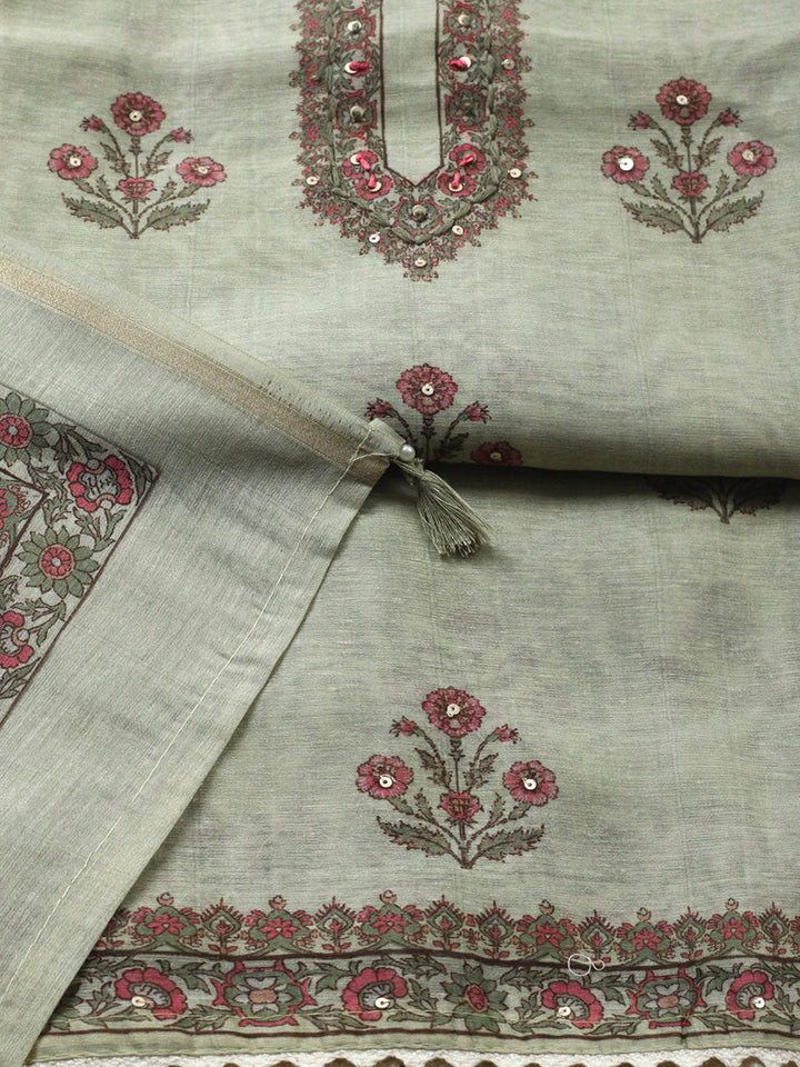 Embroidered Chanderi Unstitched Suit With Pant &amp; Dupatta