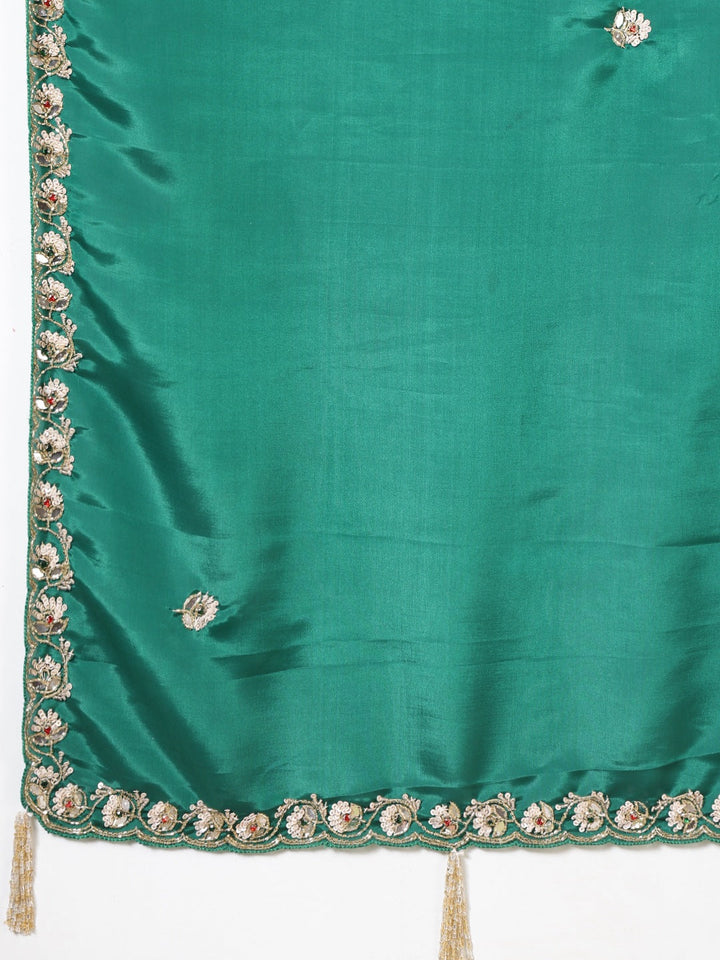 Sequin &amp; Cut Work Embroidered Crepe Saree