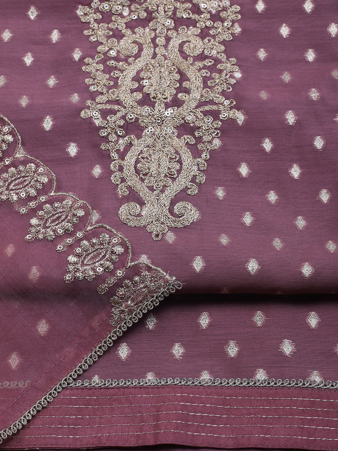 Neck Embroidered Chanderi Unstitched Suit With Dupatta