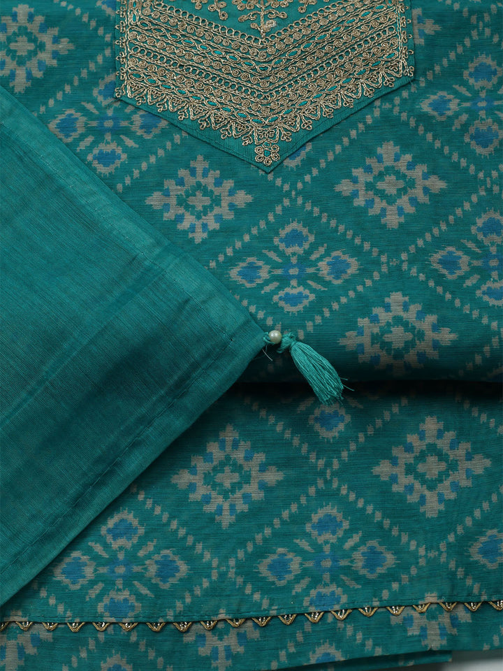 Embroidered Chanderi Unstitched Suit With Dupatta