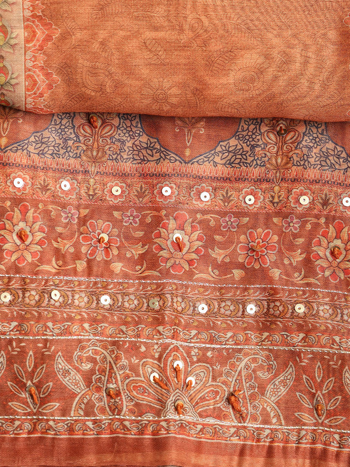 Printed Booti Chanderi Unstitched Suit With Dupatta