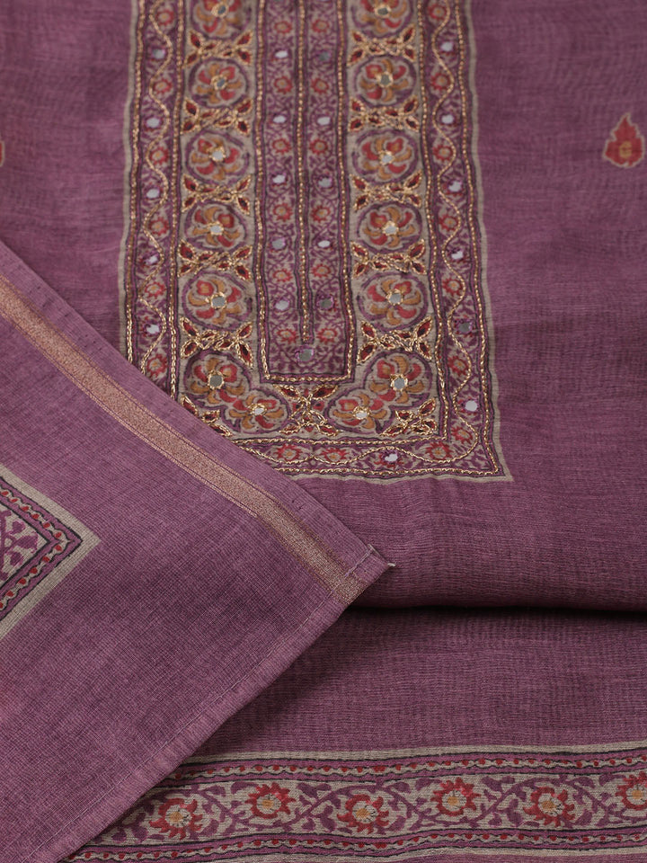 Printed Chanderi Unstitched Suit With Pant &amp; Dupatta