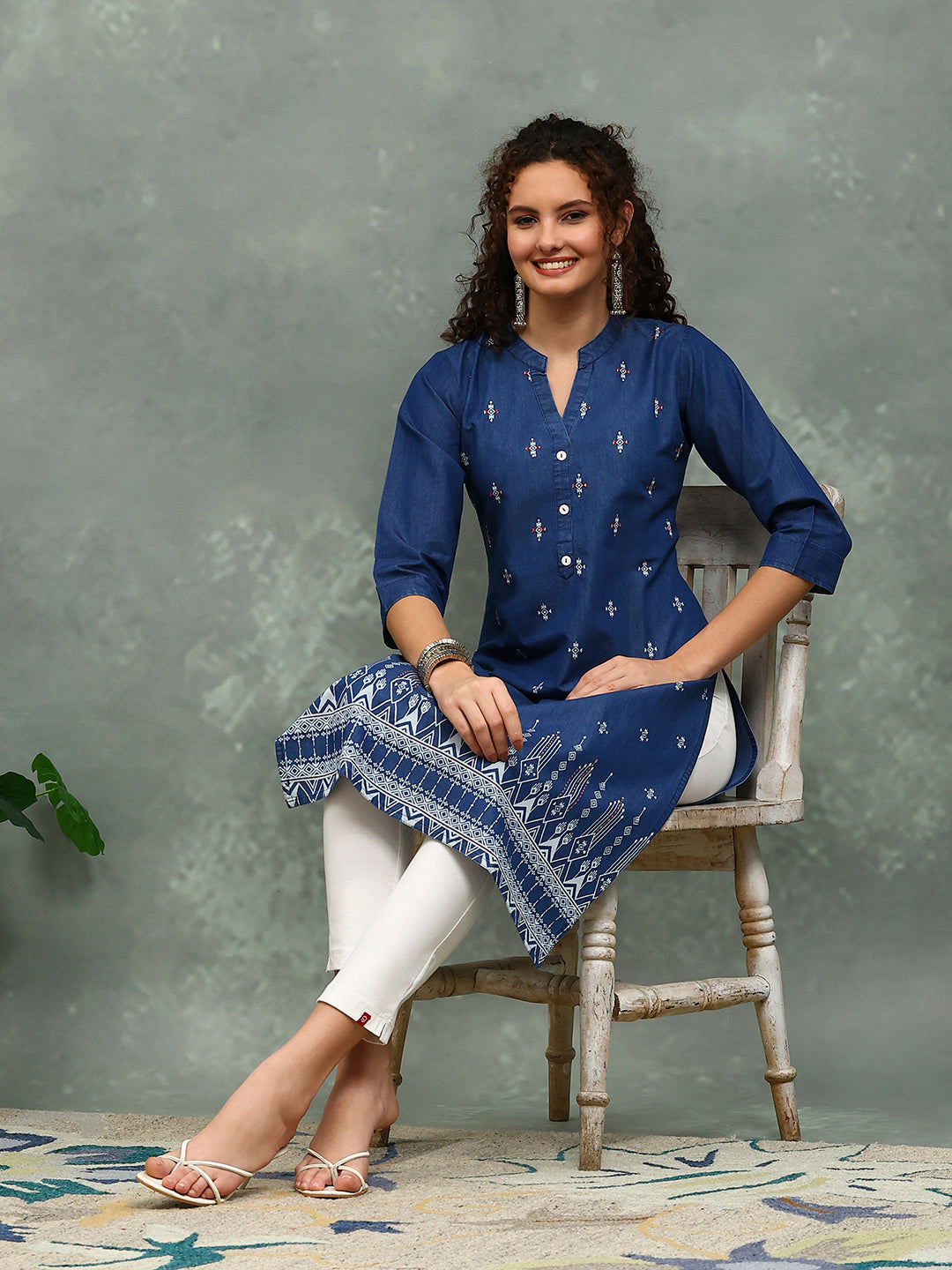 Printed Denim Kurta