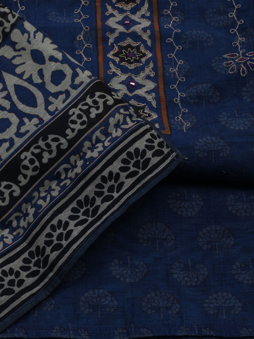 Printed Cotton Blend Unstitched Suit With Dupatta