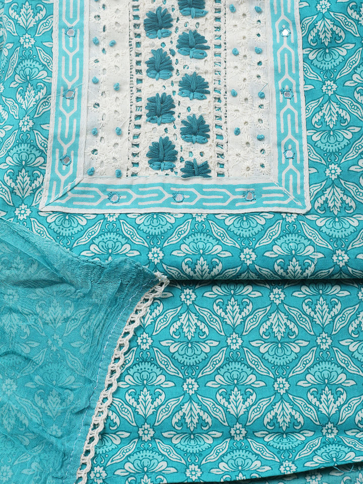 Embroidered Cotton Blend Unstitched Suit With Pant &amp; Dupatta