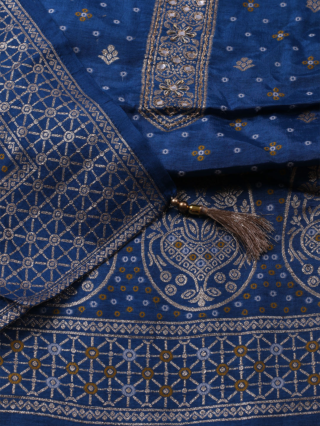 Woven Design Chanderi Unstitched Kurta With Pant &amp; Dupatta