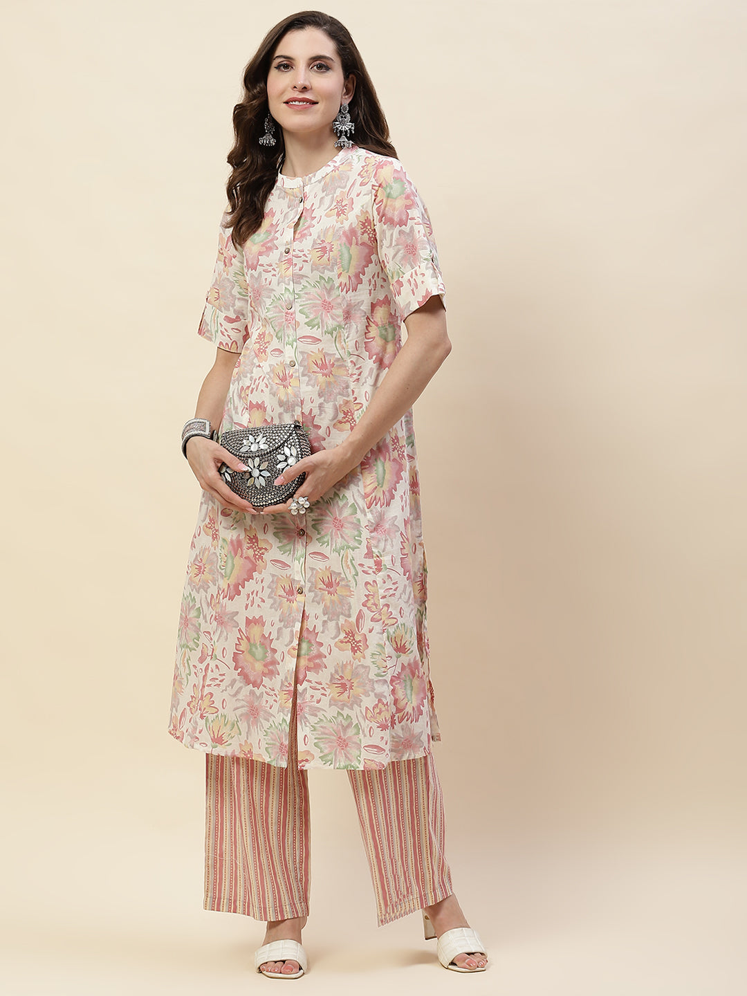 Floral Printed Cotton Kurta With Palazzo