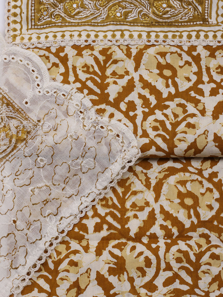 Printed Cotton Blend Unstitched Suit With Dupatta