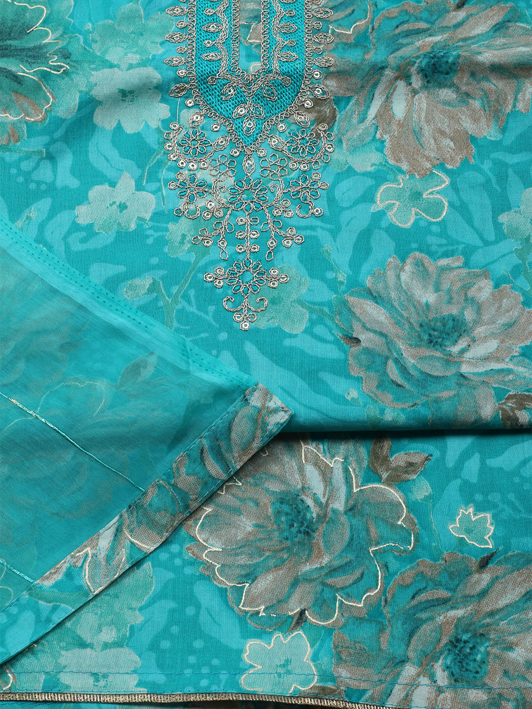 Neck Embroidered Cotton Blend Unstitched Suit With Dupatta