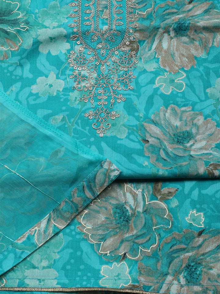 Neck Embroidered Cotton Blend Unstitched Suit With Dupatta