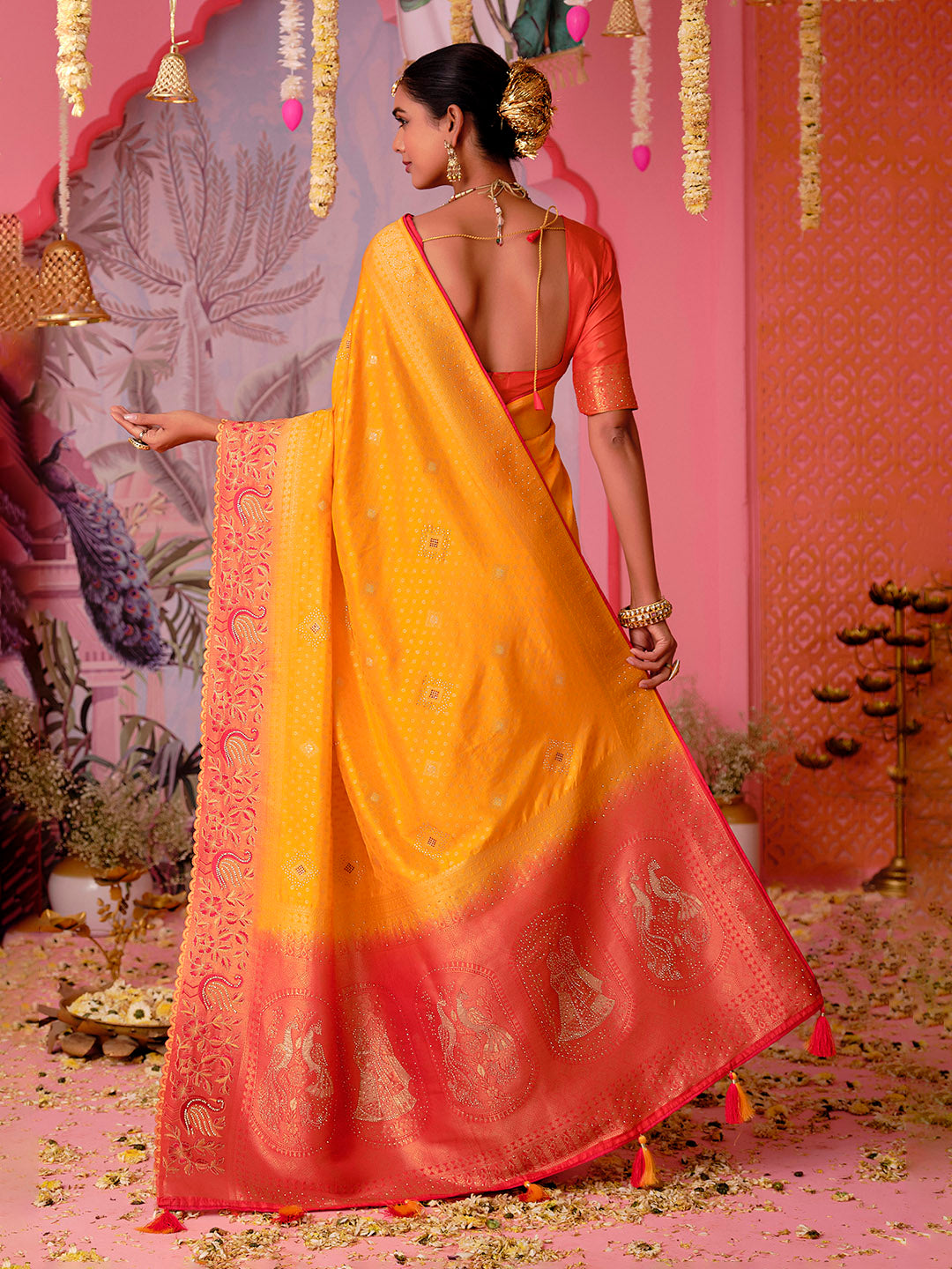 Woven Border Booti Art Silk Saree