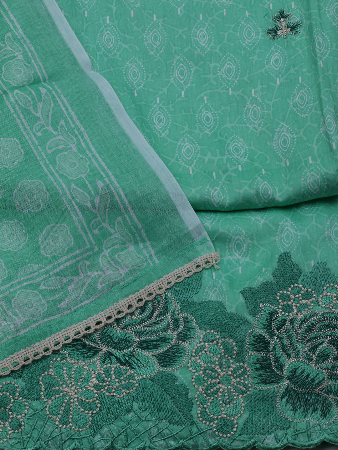Neck Embroidered Cotton Blend Unstitched Suit With Dupatta