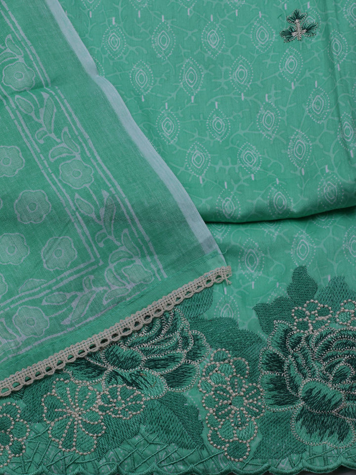 Neck Embroidered Cotton Blend Unstitched Suit With Dupatta