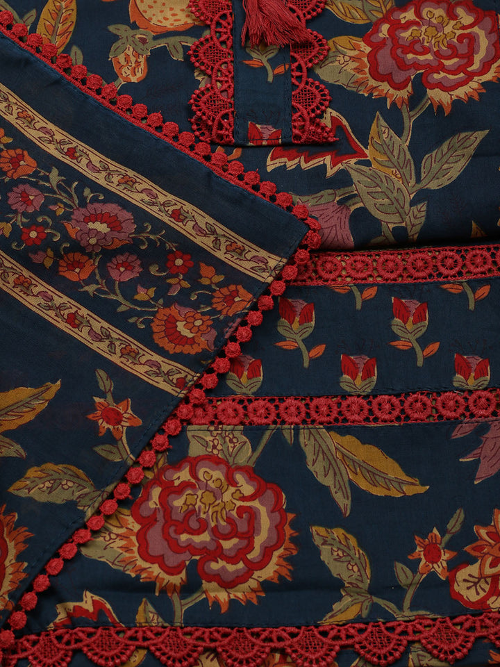 Embroidered Cotton Blend Unstitched Suit With Pant &amp; Dupatta