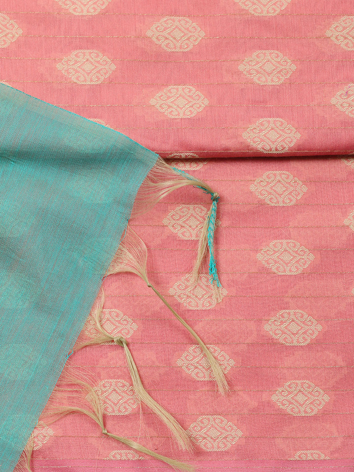Printed Chanderi Unstitched Suit With Pant &amp; Dupatta