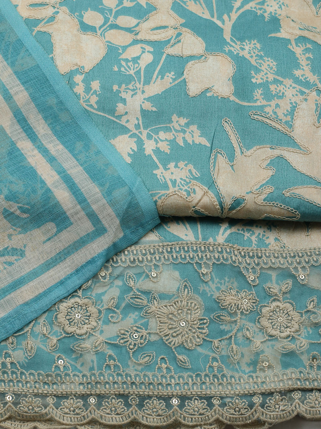 Embroidered Cotton Blend Unstitched Suit With Pant &amp; Dupatta