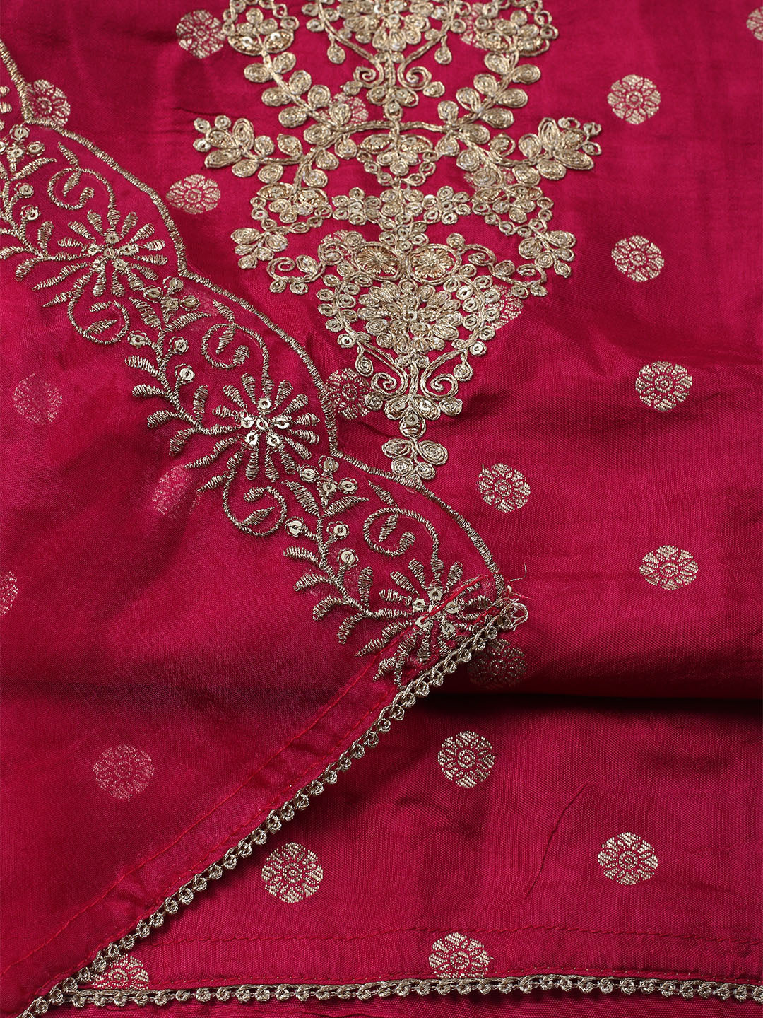Embroidered Chanderi Unstitched Kurta With Pant &amp; Dupatta