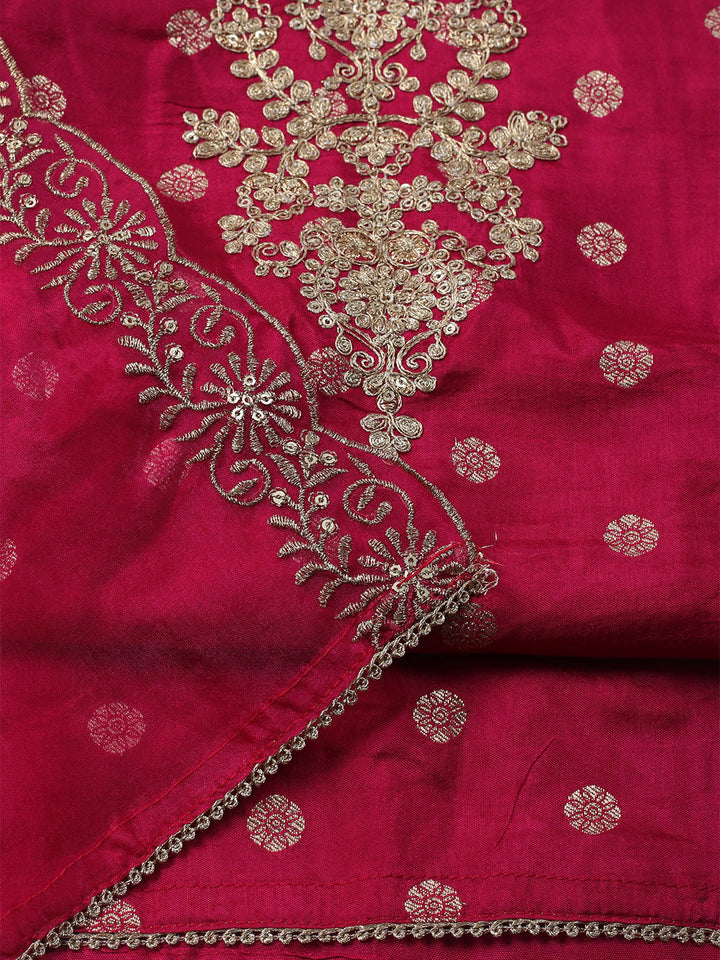 Embroidered Chanderi Unstitched Kurta With Pant &amp; Dupatta