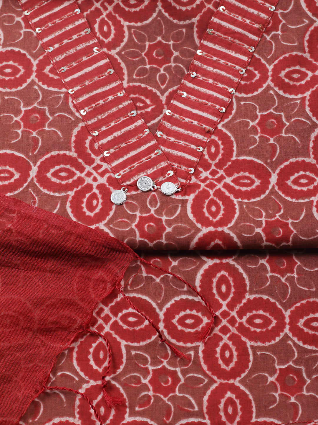 Embroidered Cotton Blend Unstitched Suit With Pant &amp; Dupatta