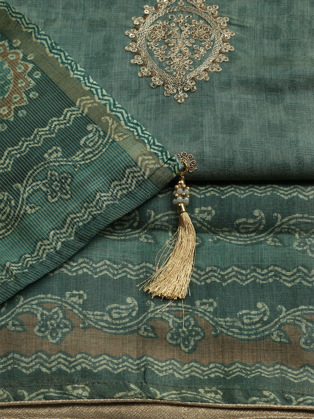 Embroidered Tissue Unstitched Kurta With Pant & Dupatta
