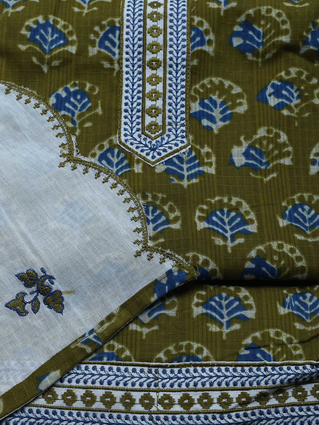 Neck Embroidered Cotton Blend Unstitched Suit With Dupatta