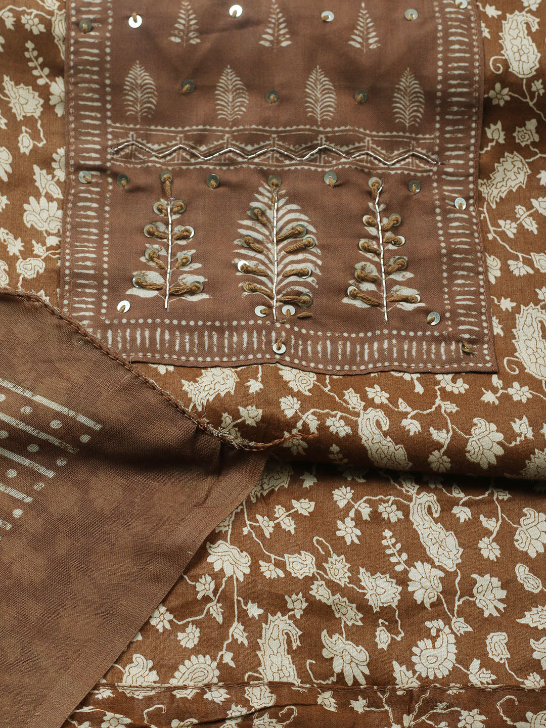 Printed Cotton Blend Unstitched Suit With Pant &amp; Dupatta