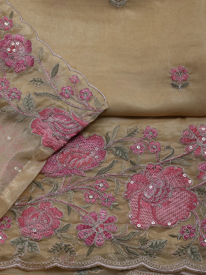Embroidered Organza Unstitched Suit With Dupatta