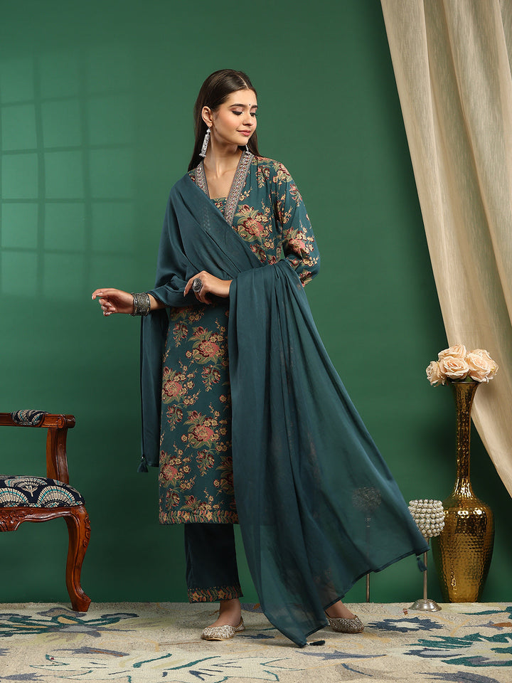 Printed Cotton Blend Kurta With Pant &amp; Dupatta