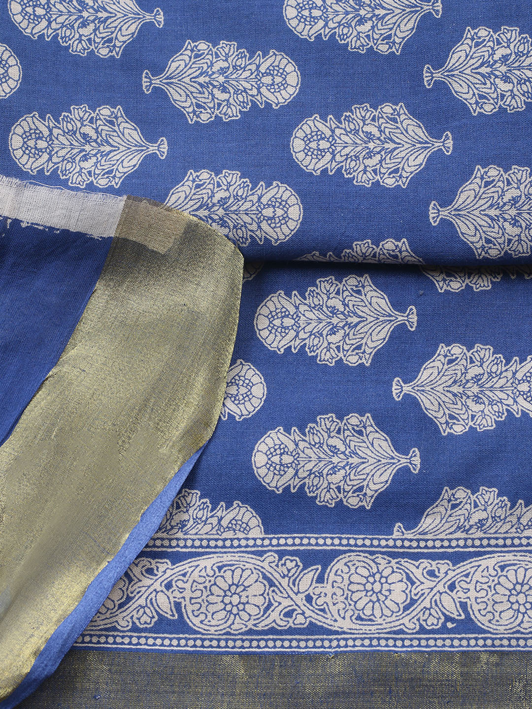 Printed Cotton Blend Unstitched Suit With Pant &amp; Dupatta
