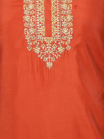 Neck Embroidered Chanderi Unstitched Suit Piece With Dupatta