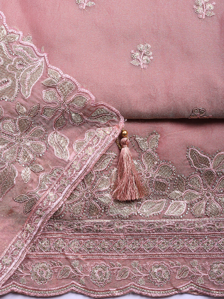 Embroidered Organza Unstitched Suit With Pant &amp; Dupatta