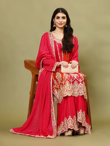 Gota Embroidered Crepe Kurta With Palazzo And Dupatta