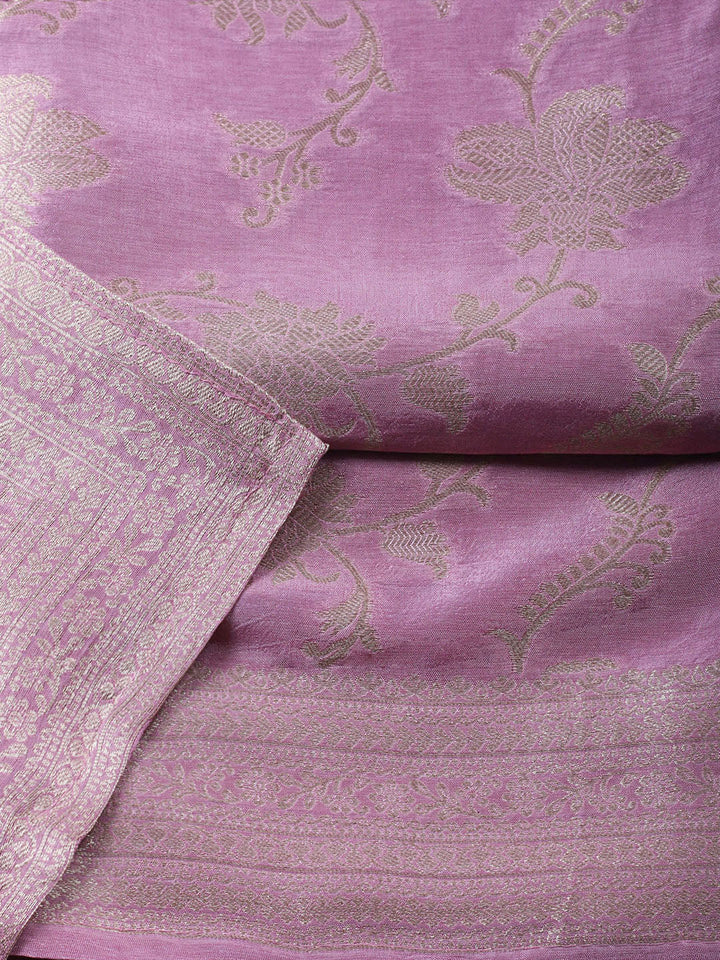 Woven Design Chanderi Unstitched Suit With Pant Dupatta