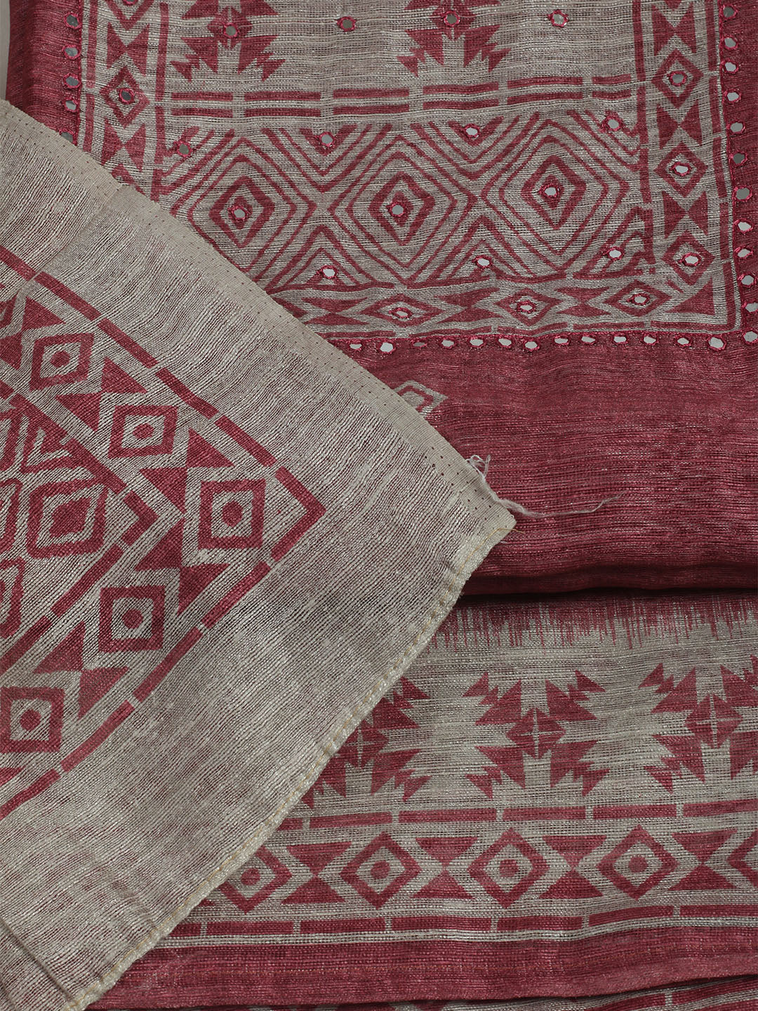 Printed Chanderi Unstitched Suit With Pant &amp; Dupatta