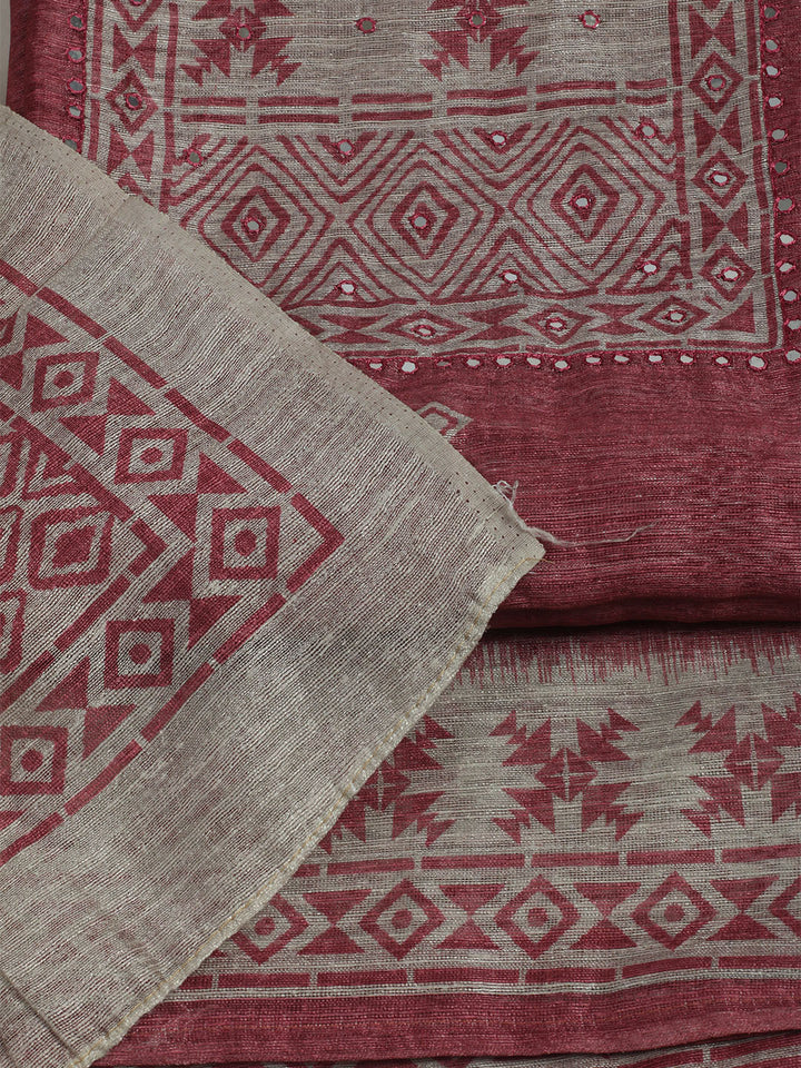 Printed Chanderi Unstitched Suit With Pant &amp; Dupatta