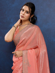 Stone Embroidery Chinon Saree