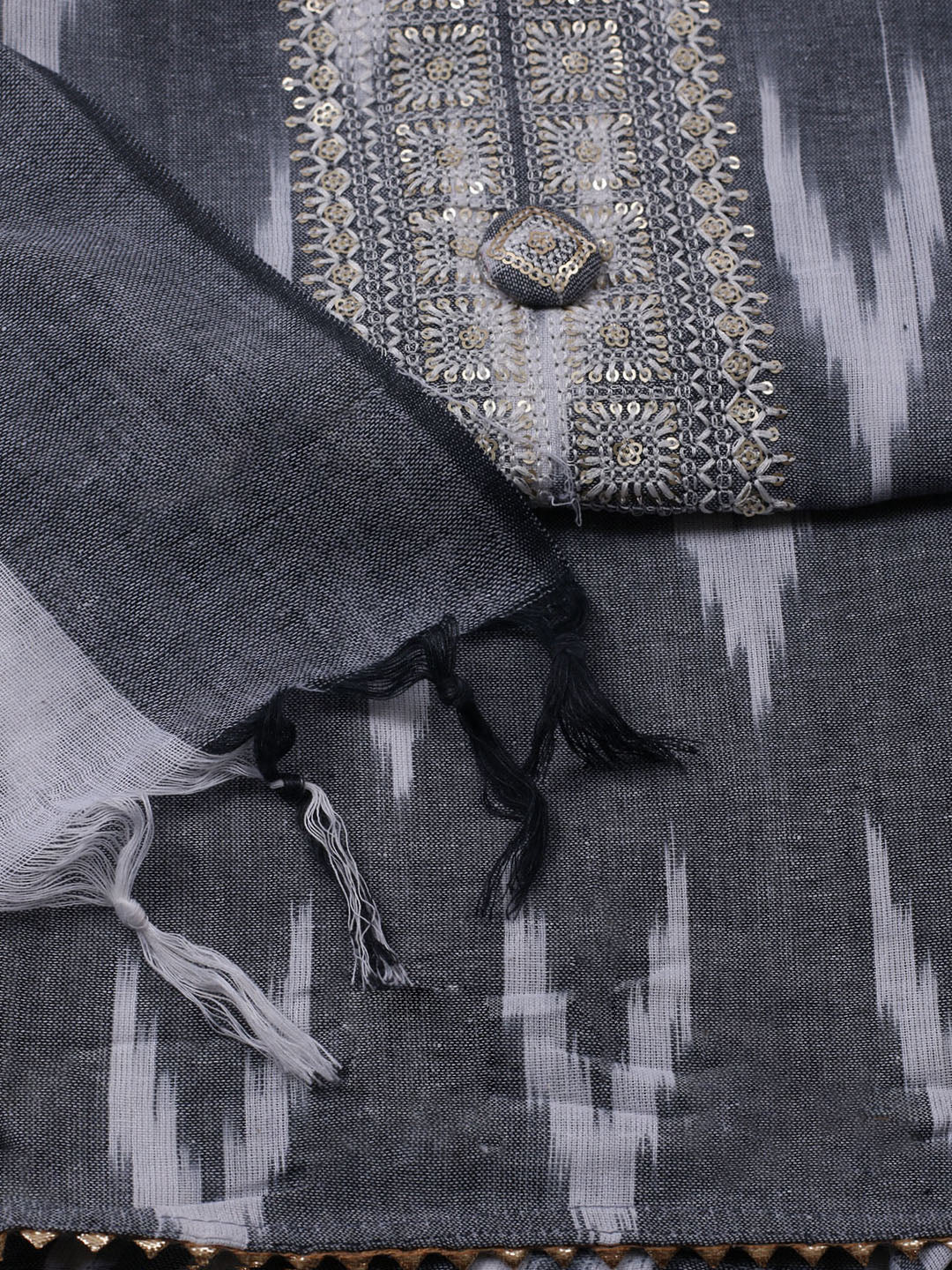 Neck Embroidered Cotton Blend Unstitched Suit Piece With Dupatta