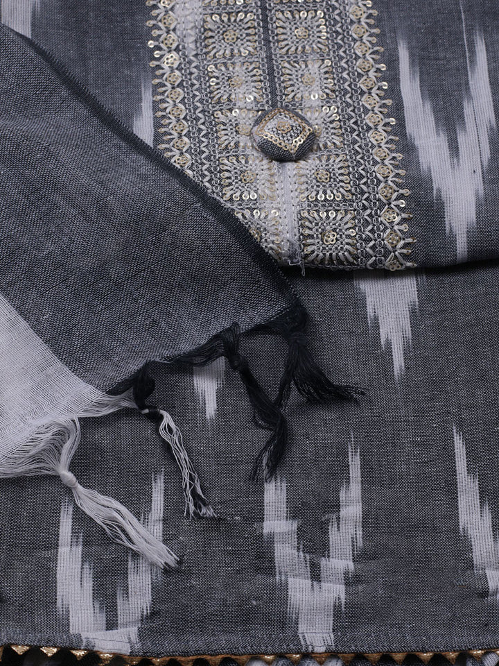 Neck Embroidered Cotton Blend Unstitched Suit Piece With Dupatta