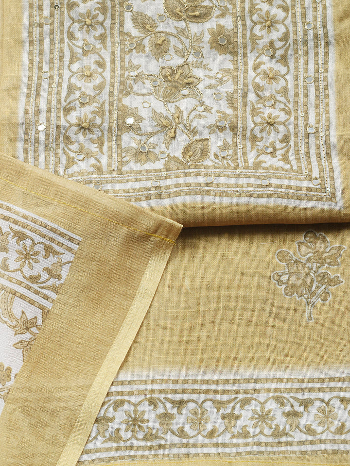 Embroidered Cotton Blend Unstitched Suit With Pant &amp; Dupatta
