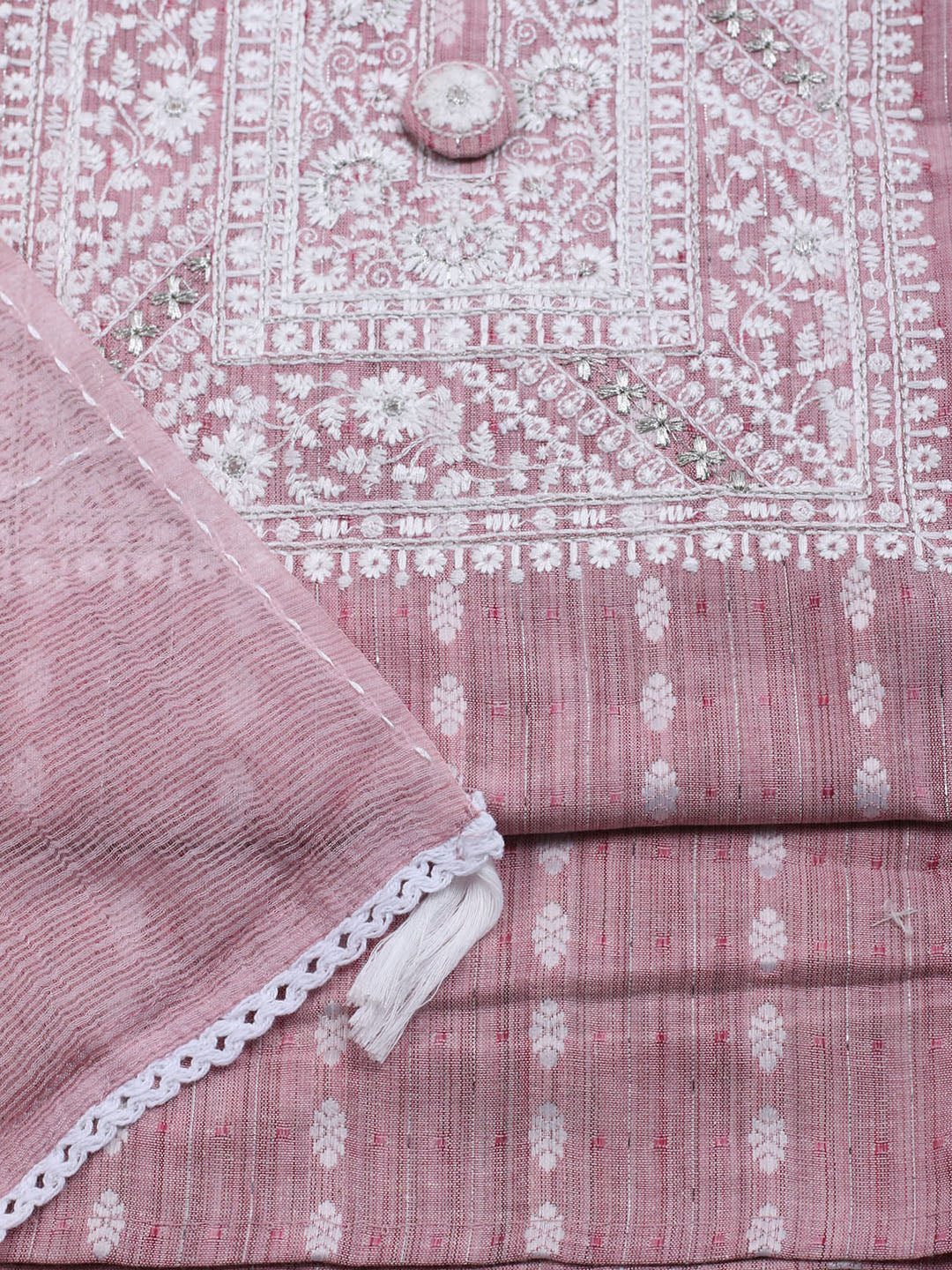 Neck Embroidered Cotton Blend Unstitched Suit With Dupatta