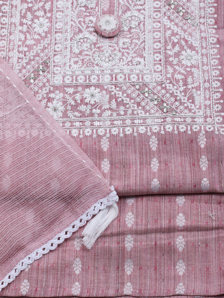 Neck Embroidered Cotton Blend Unstitched Suit With Dupatta