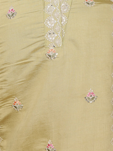 Neck Embroidered Chanderi Unstitched Suit With Dupatta