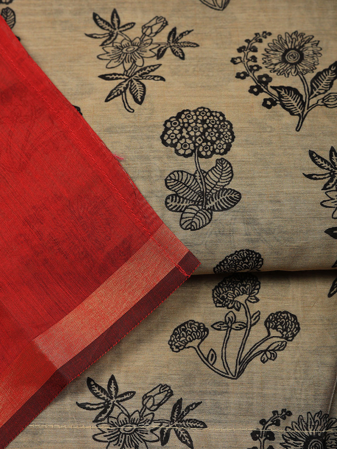 Printed Chanderi Unstitched Suit With Pant &amp; Dupatta
