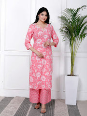 Printed Cotton Blend Kurta With Pants & Dupatta