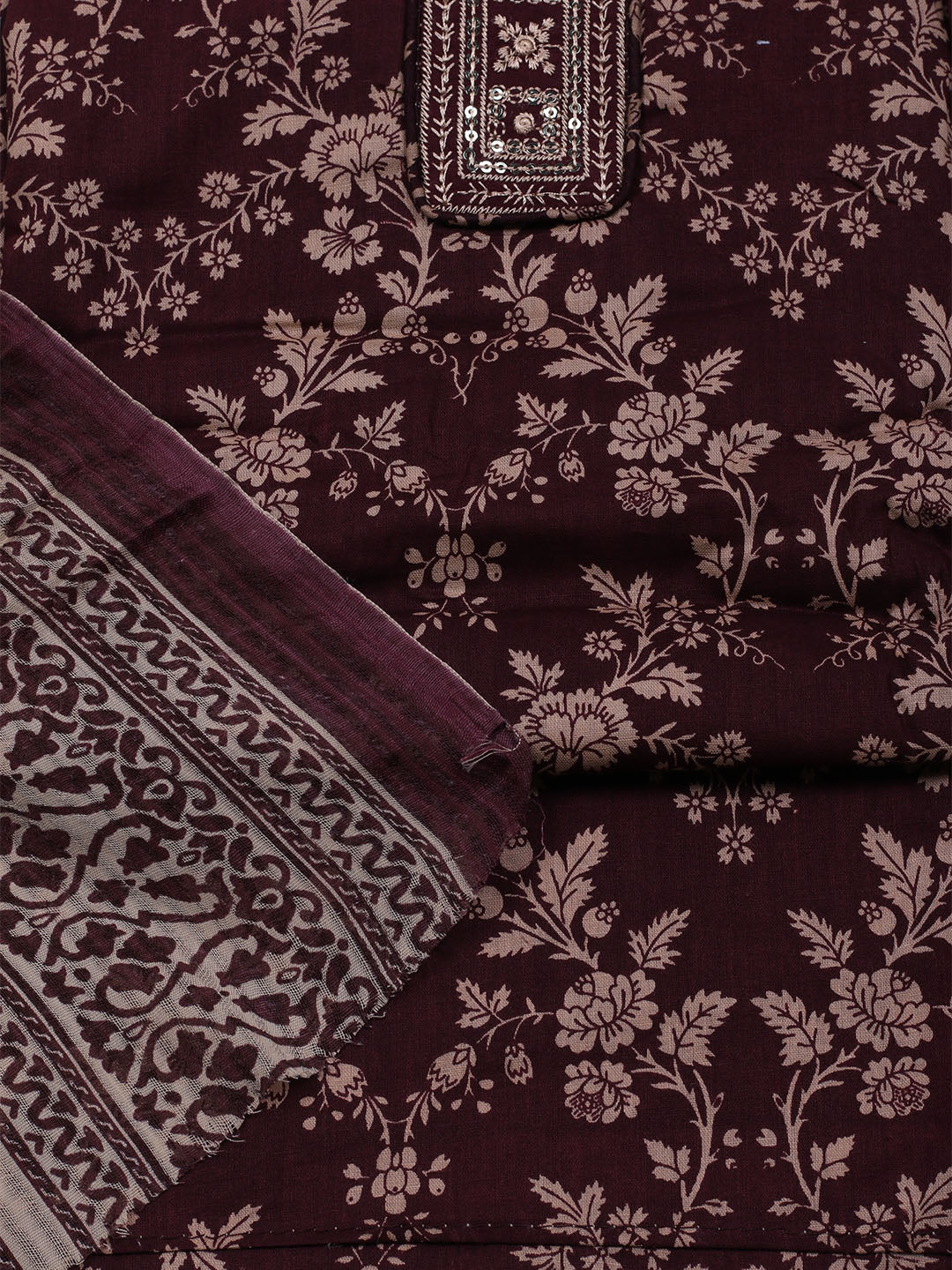 Printed Cotton Blend Unstitched Suit With Dupatta