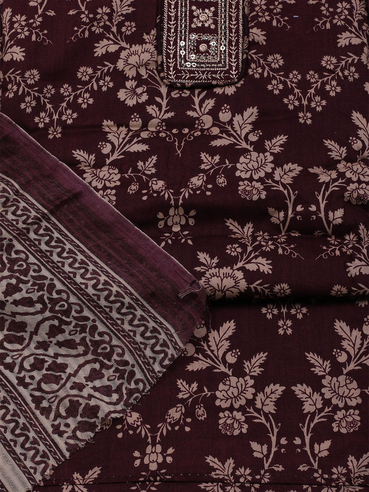 Printed Cotton Blend Unstitched Suit With Dupatta