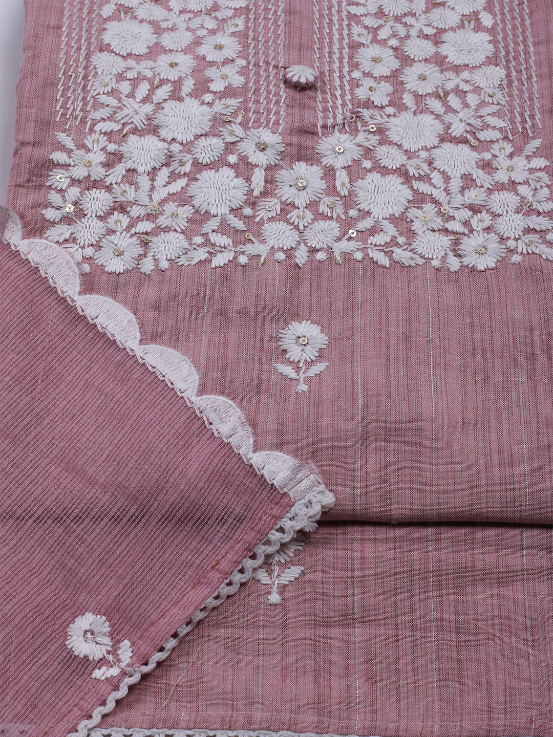 Neck Embroidered Cotton Blend Unstitched Suit With Dupatta